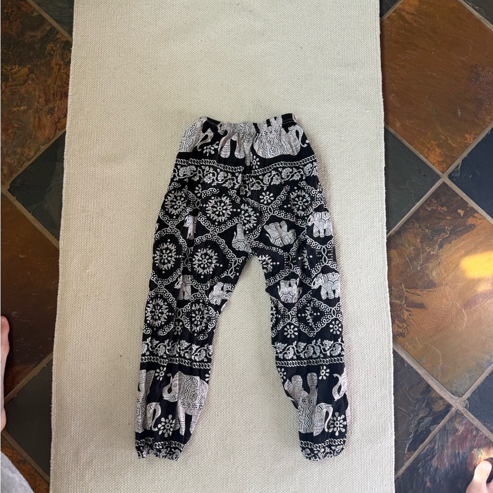 Kids Black and White Elephant Print Pants
